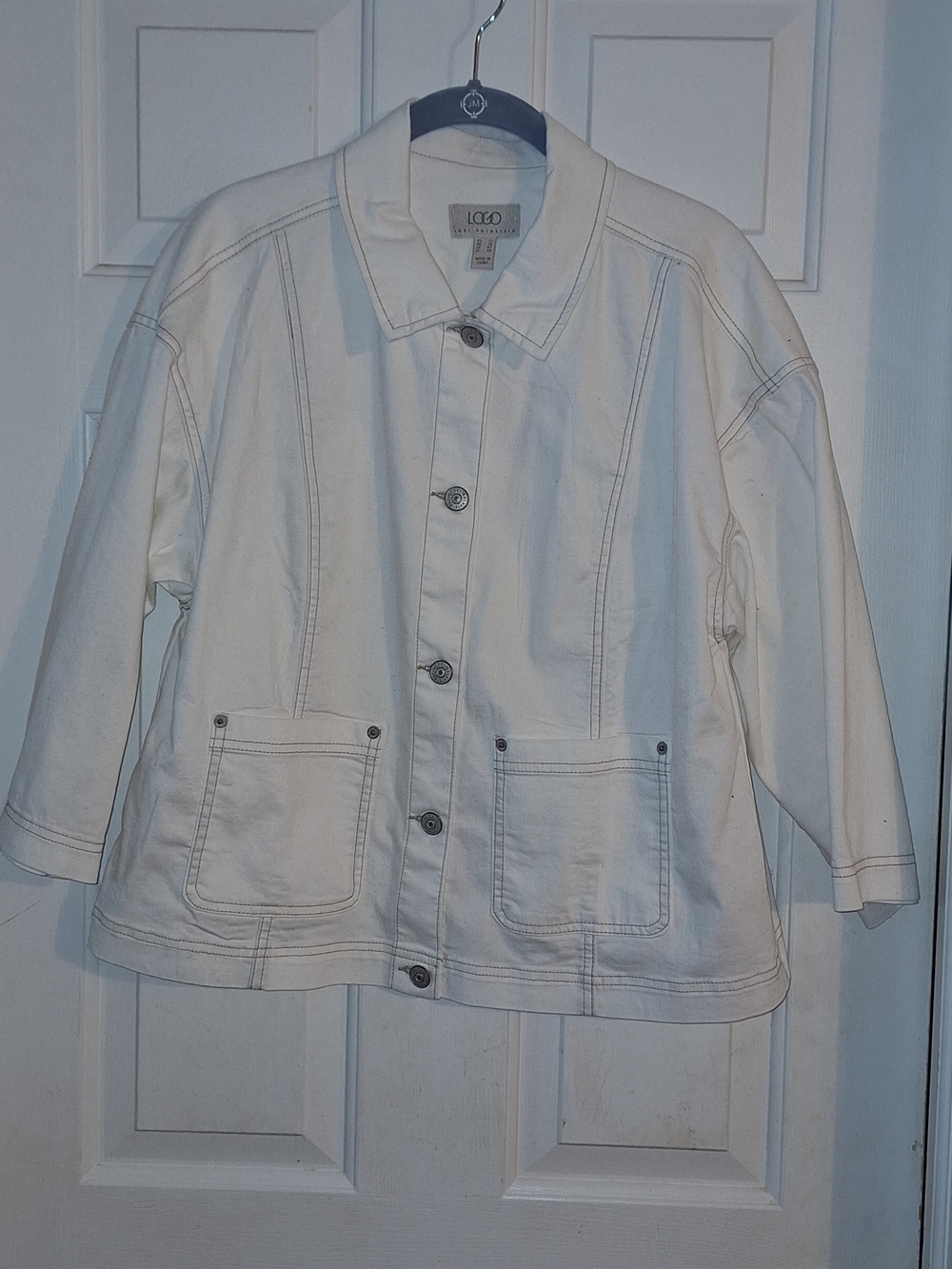 LOGO by Lori Goldstein White 3/4 Sleeve Jean Jacket 12
